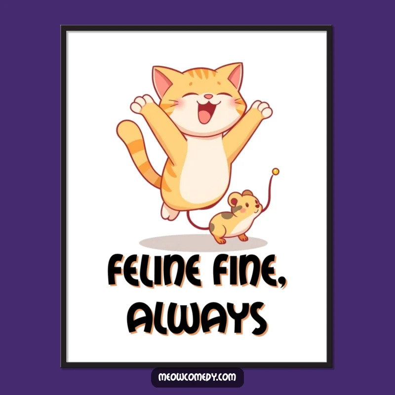 Funny Cat Leaping Digital Art: Hilarious and Energetic Wall Decor for Homes