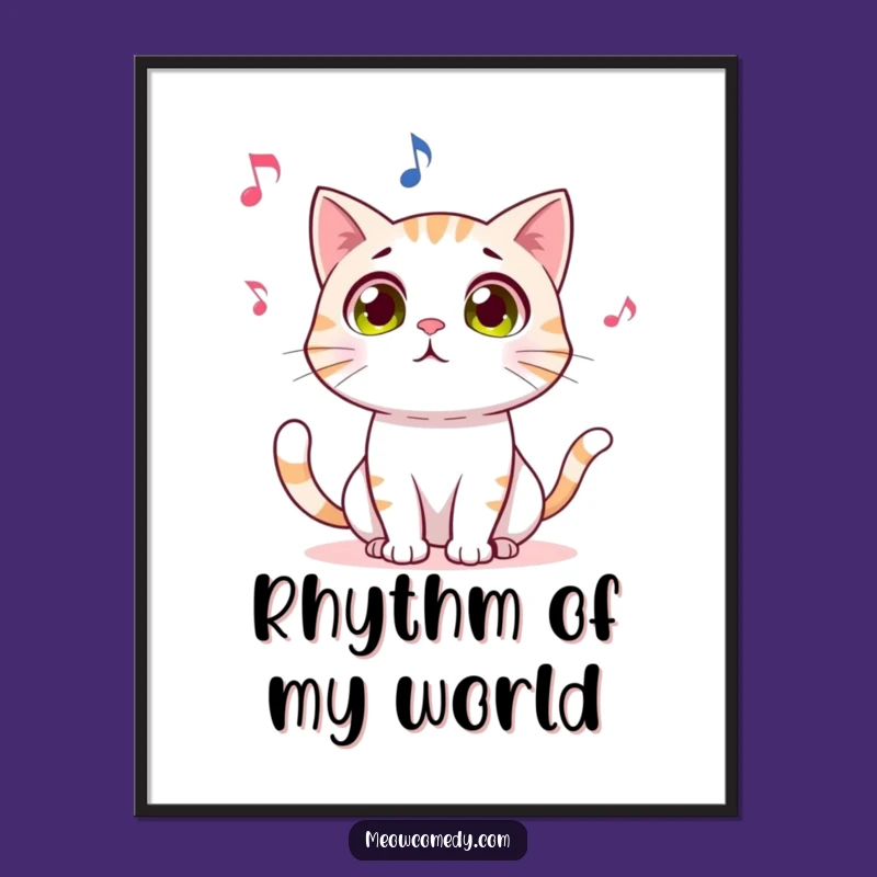 Funny Cat Digital Art: Amazed Kitty Watching Dancing Note - Instant Decor Gift!