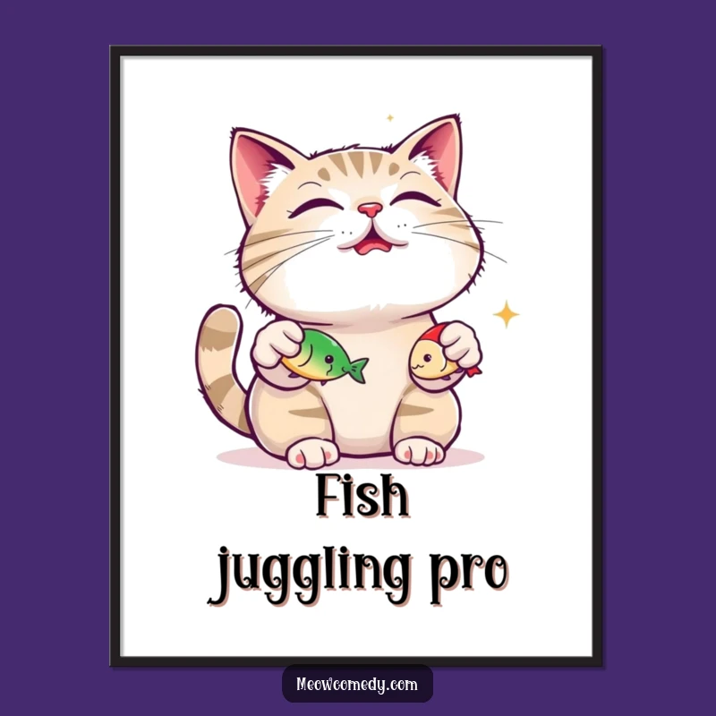 Funny Cat Digital Art: Juggling Fish Toys - Instant Purrfect Gift