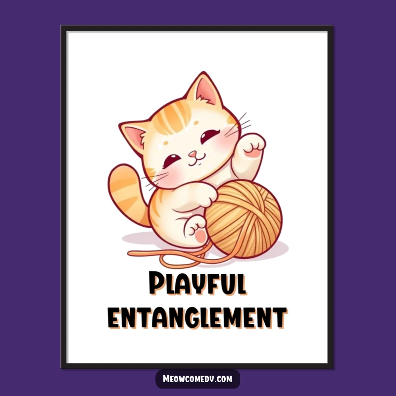 Funny Cat Yarn Digital Print - Instant Playful Art for Your Walls