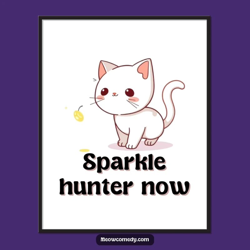 Funny Curious Cat Digital Art: Firefly Chase Print - Instant Magic