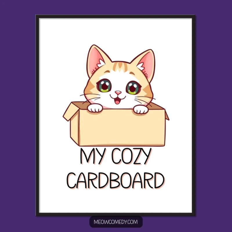 Funny Excited Cat Digital Art: Peek-a-Boo Box Print - Instant Charm