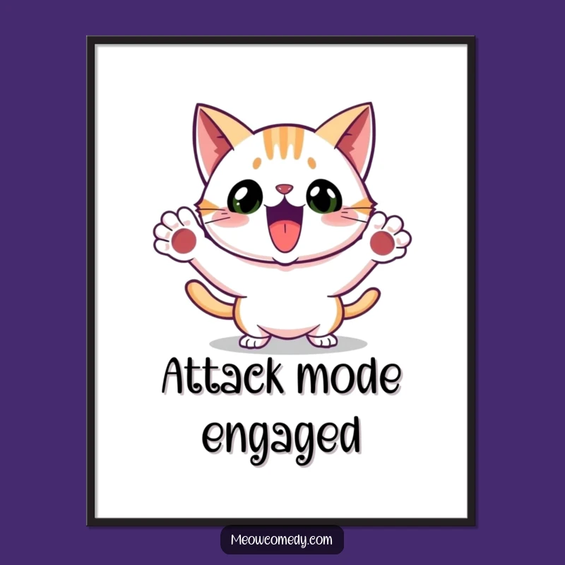 Funny Excited Cat Pounce Print: Energetic Wall Art