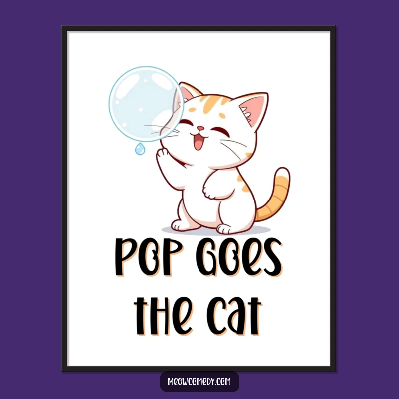 Funny Kawaii Cat Bubble Chase Print, Instant Whimsy for Your Space