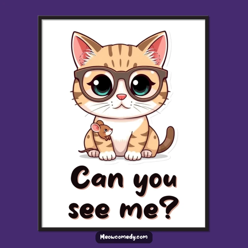 Funny Kawaii Cat Spectacles Digital Art: Humorous Printable for Cat Lovers Gift