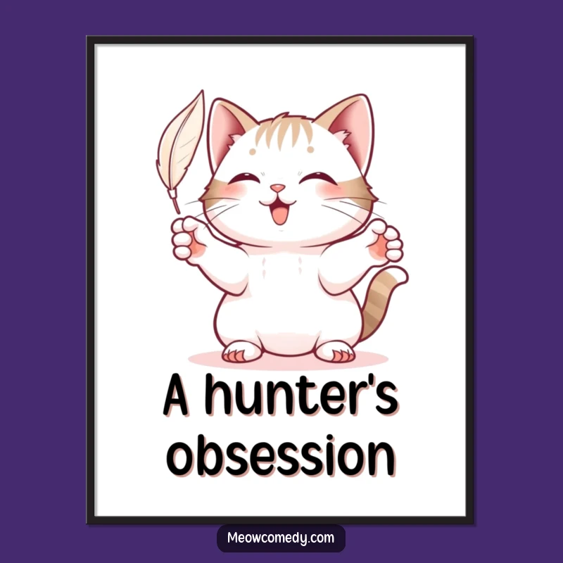 Funny Playful Cat Digital Art: Feather-Batting Feline Fun for Instant Wall Decor