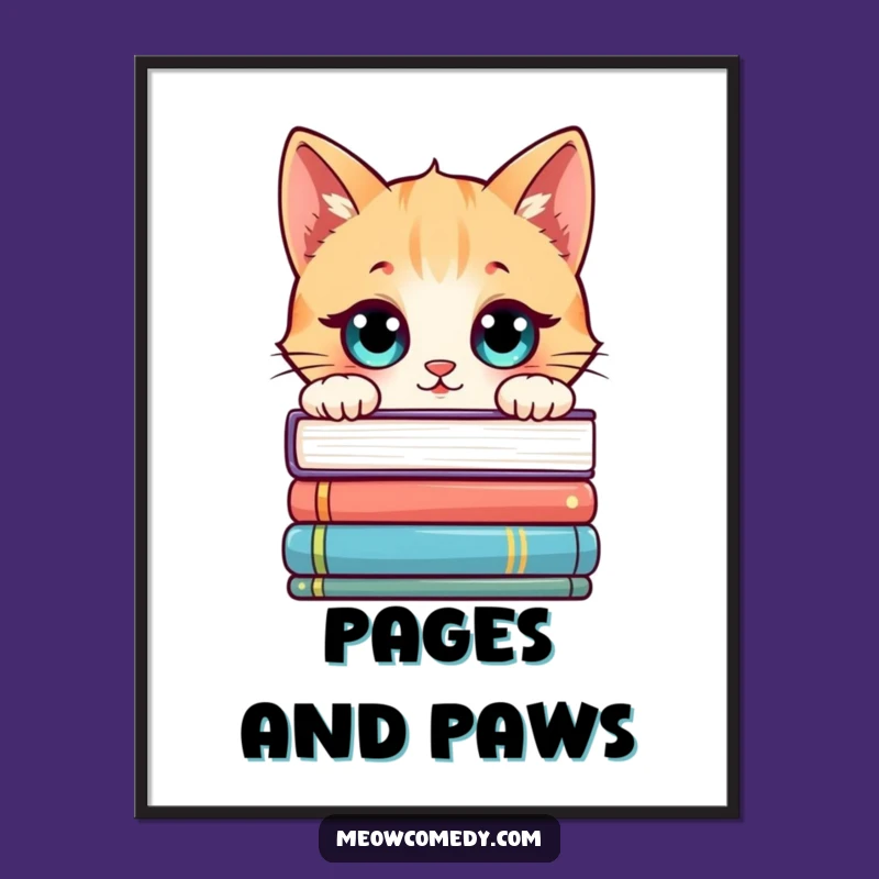 Funny Kawaii Cat Bookworm Print, Instant Literary Charm for Your Space