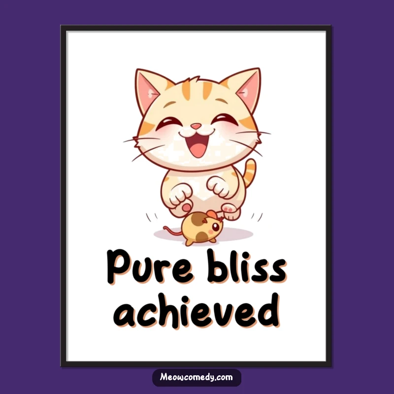 Funny Happy Cat Digital Art: Bouncing Mouse Joy for Instant Wall Decor