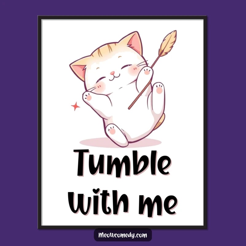 Funny Kawaii Cat Feather Fun Print, Instant Playful Energy for Your Space