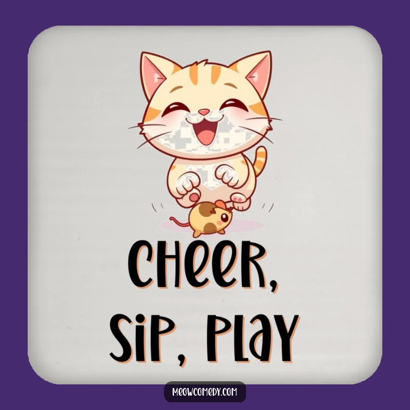 Funny Happy Cat Coaster: Protect Surfaces with Bouncing Mouse Flair