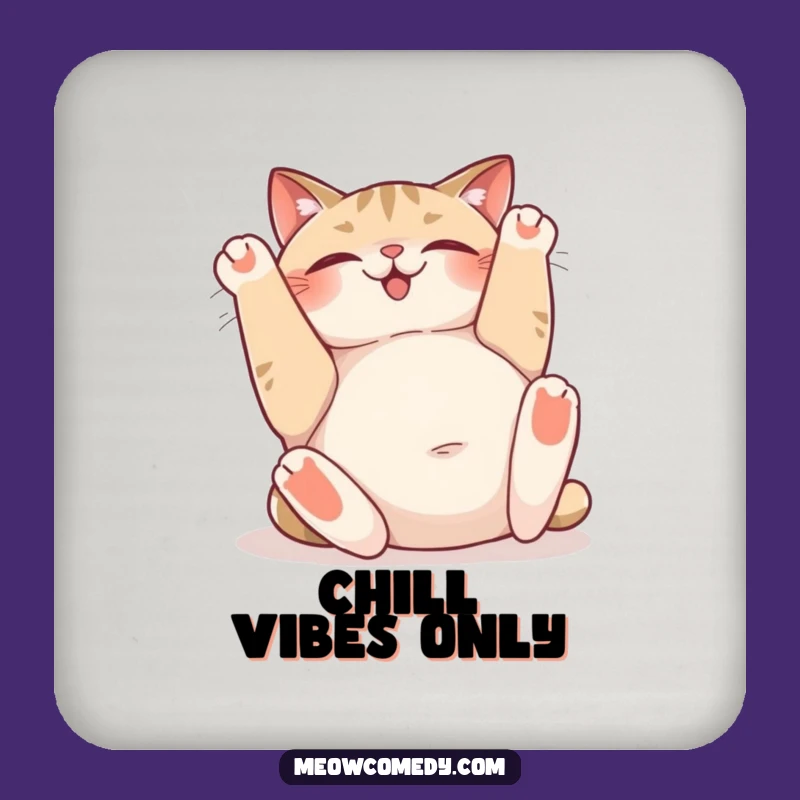 Funny Cat Coaster: Happy Sighing Belly Up - Protect Surfaces Gift!