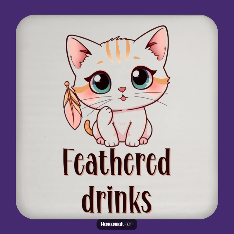 Funny Kawaii Cat Feather Coaster: Curious Drink Protector, Hilarious Gift