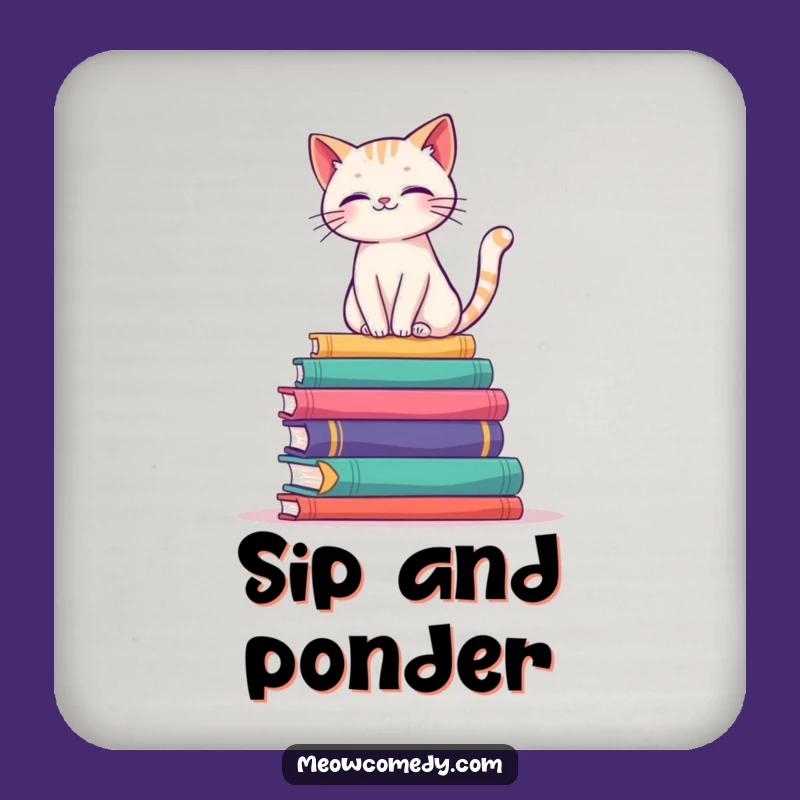 Funny Book Cat Coaster: Protect Surfaces with Literary Style