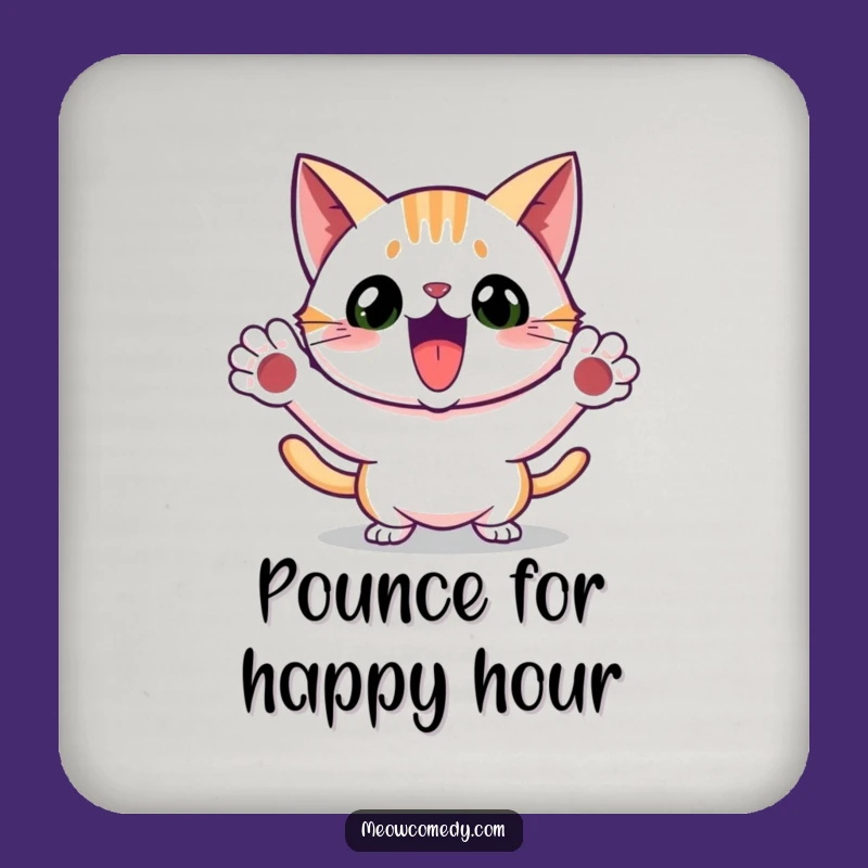 Funny Excited Cat Pounce Coasters: Protect Surfaces with Playful Flair