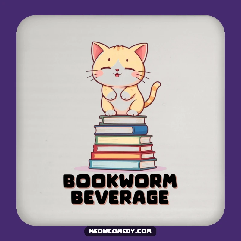 Funny Kawaii Cat Book Stack Coaster: Wobbly Drink Protector, Hilarious Gift