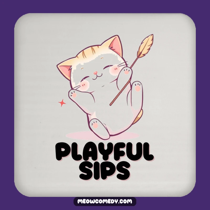 Funny Kawaii Cat Feather Fun Coaster, Protect Surfaces Playfully