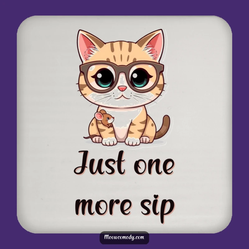 Funny Kawaii Cat Spectacles Coaster: Protect Surfaces with Humorous Cat Art