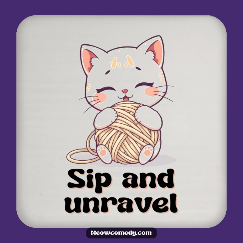 Funny Kawaii Cat Yarn Tangled Coaster: Protect Surfaces with Humorous Cat Art