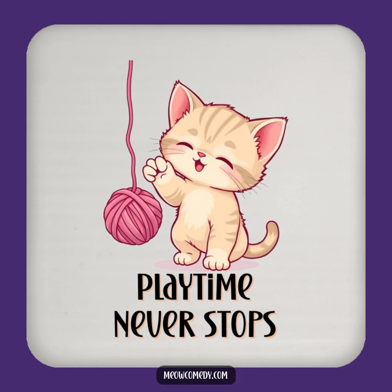 Funny Playful Kitten Coaster: Yarn Batting Feline Drink Protector Gift