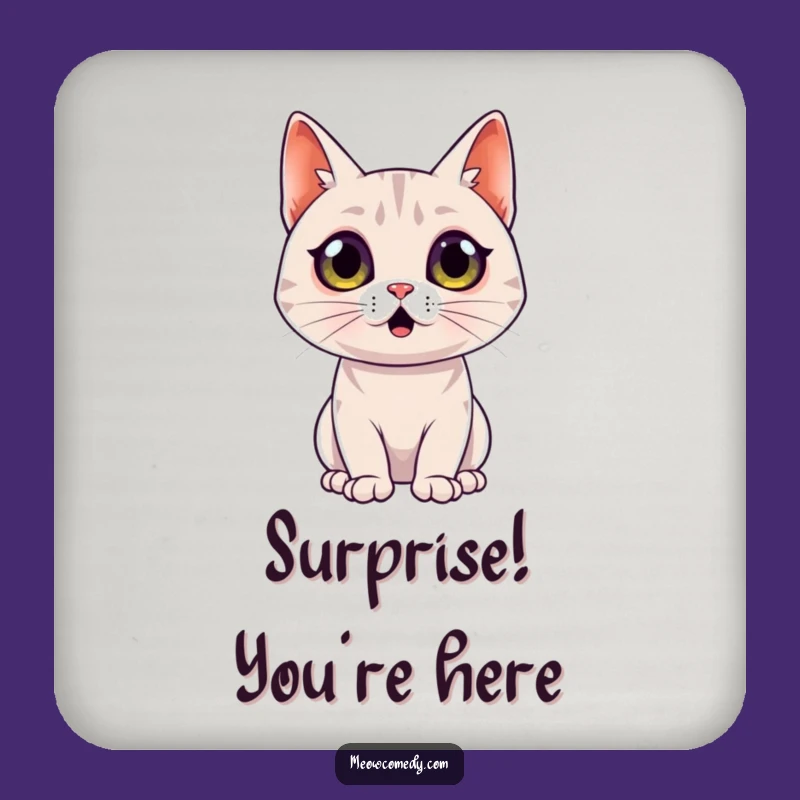 Funny Surprised Cat Coaster: Wide-Eyed Feline Drink Protector Gift