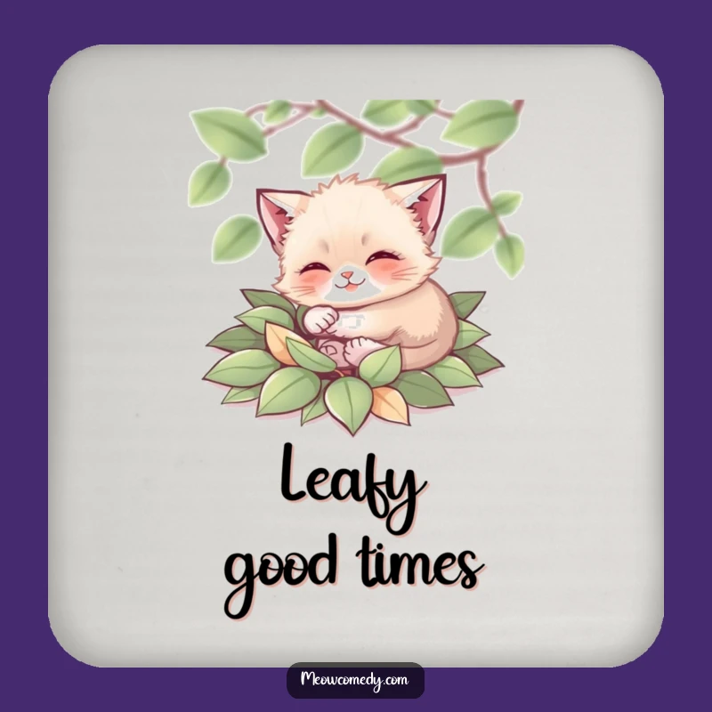 Funny Tiny Cat Coaster: Leaf Pile Table Protection - Stylish Fun