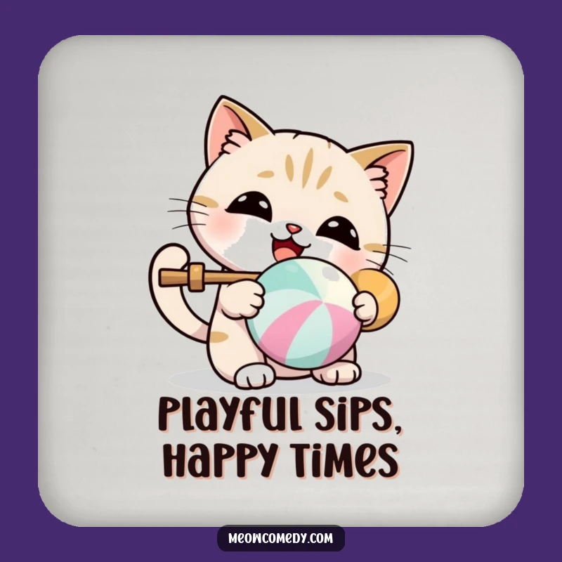 Funny Kawaii Cat Ball Play Coasters: Cute Protection