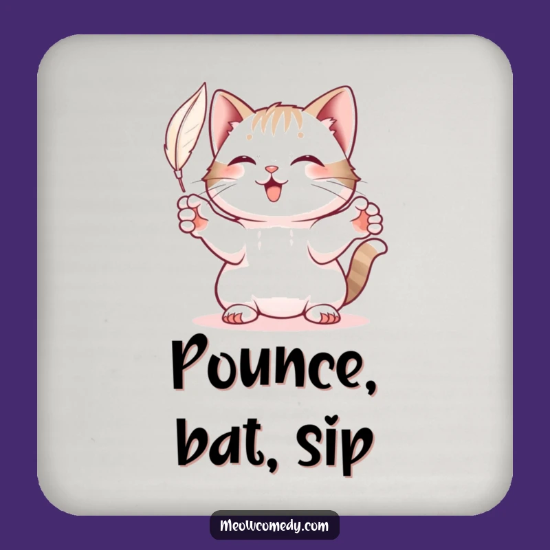 Funny Playful Cat Coaster: Protect Surfaces with Feather-Batting Feline Flair