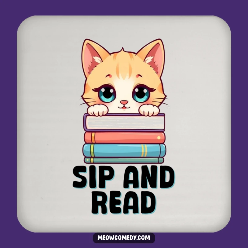 Funny Kawaii Cat Bookworm Coaster, Protect Surfaces Creatively