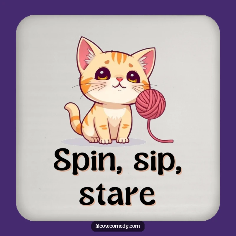 Funny Curious Cat Coaster: Protect Surfaces with Yarn Ball Charm