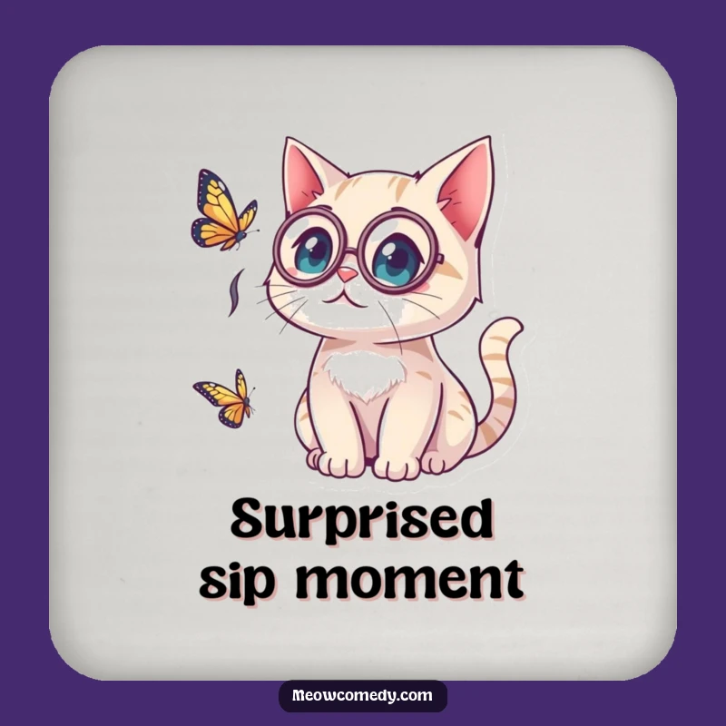 Funny Kawaii Cat Monocle Coaster: Protect Surfaces, Elegant Gift