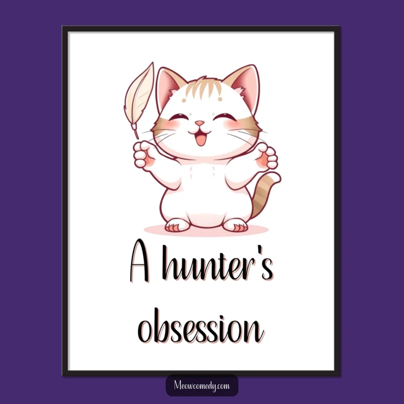 Funny Playful Cat Poster: Adorable Feather-Batting Feline Art for Your Walls