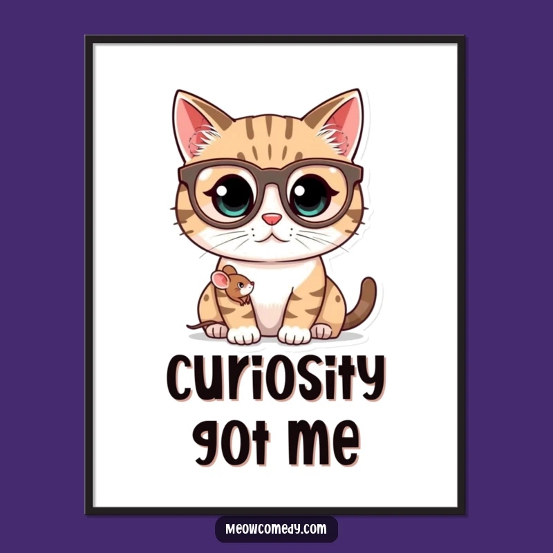 Funny Kawaii Cat Spectacles Poster: Adorable Wall Art, Humorous Cat Gift