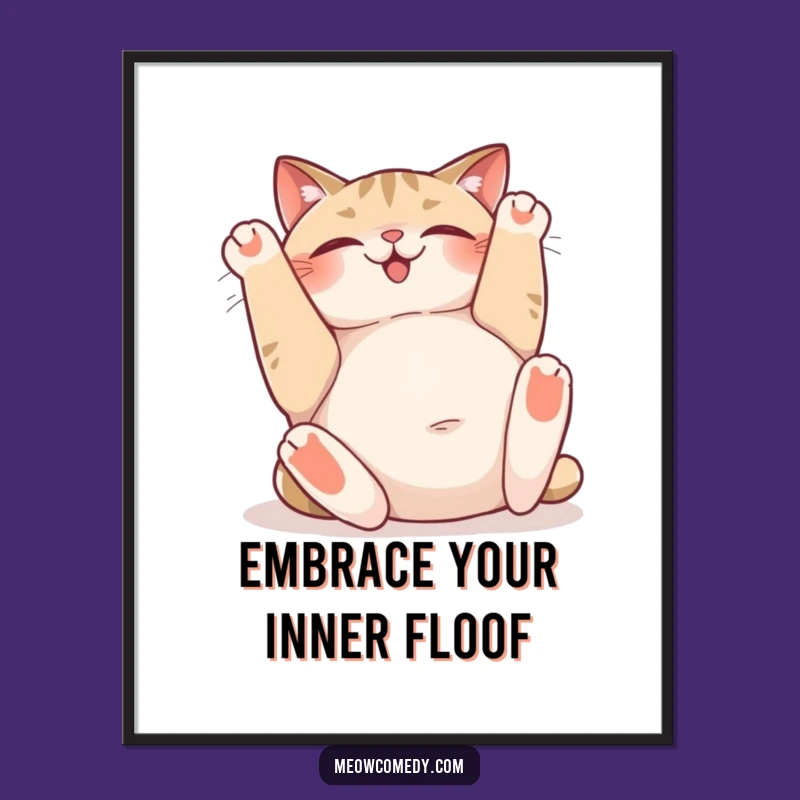 Funny Cat Poster: Happy Sighing Belly Up - Whimsical Decor Gift!