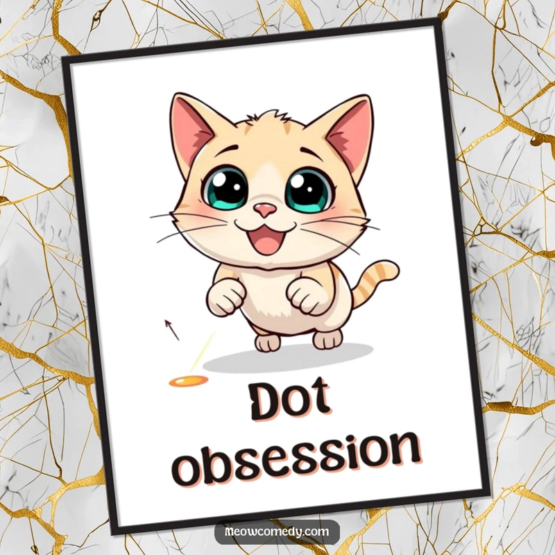 Funny Cat Poster showcasing a black cat in full, energetic leap, eyes locked onto a small red laser dot.