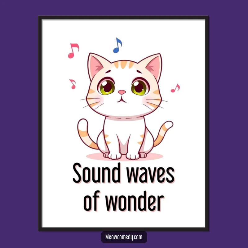 Funny Cat Poster: Amazed Kitty Watching Dancing Note - Whimsical Wall Art Gift!