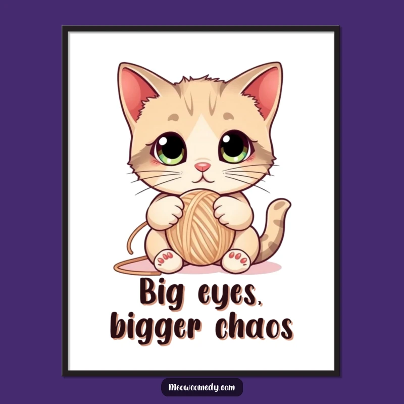 Funny Cat Yarn Poster - Big Eyes Kitten Wall Art for Playful Decor