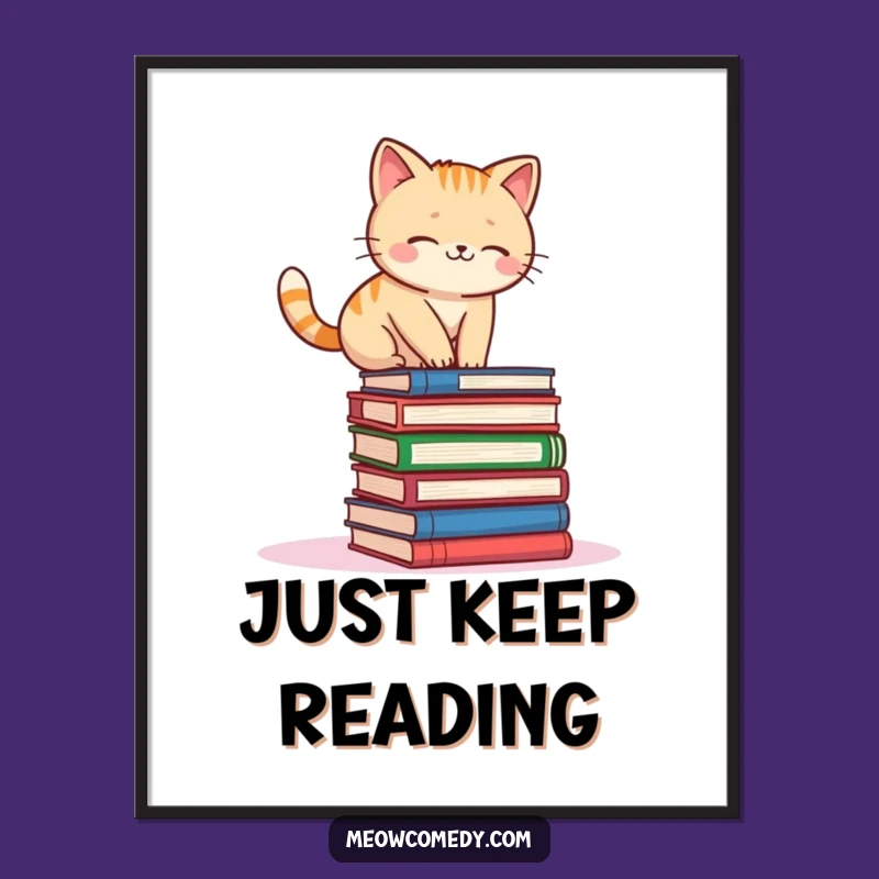Funny Kawaii Cat Book Balance Poster: Adorable Art for Bookish Spaces