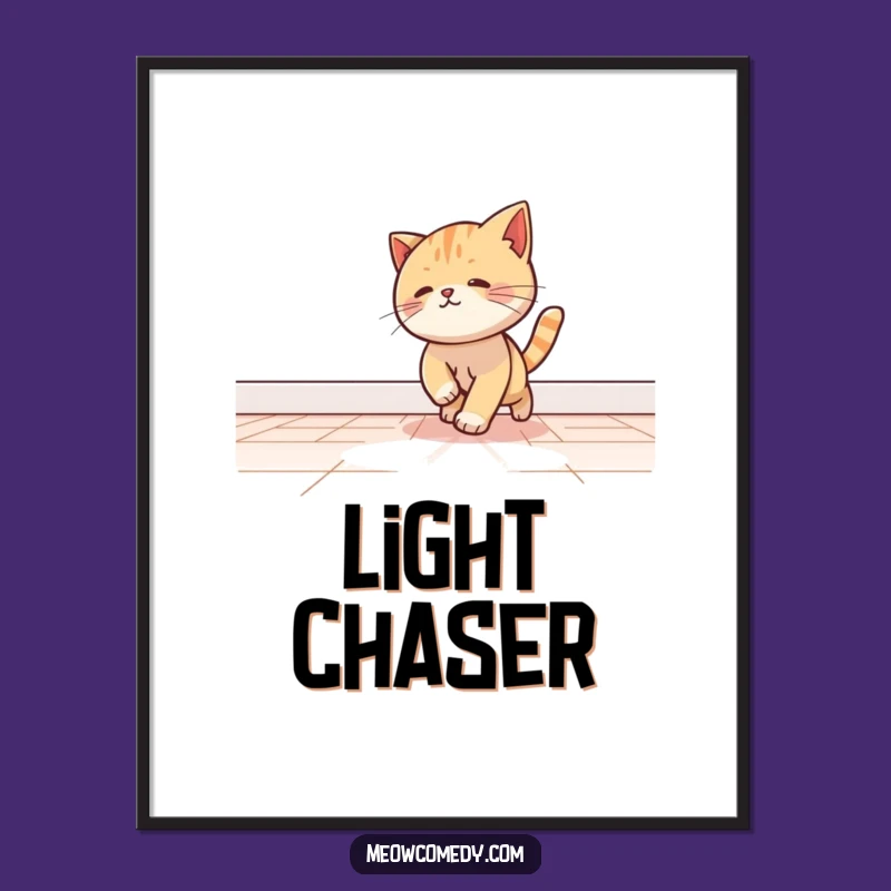 Funny Kawaii Cat Light Beam Poster - Playful Wall Art Gift
