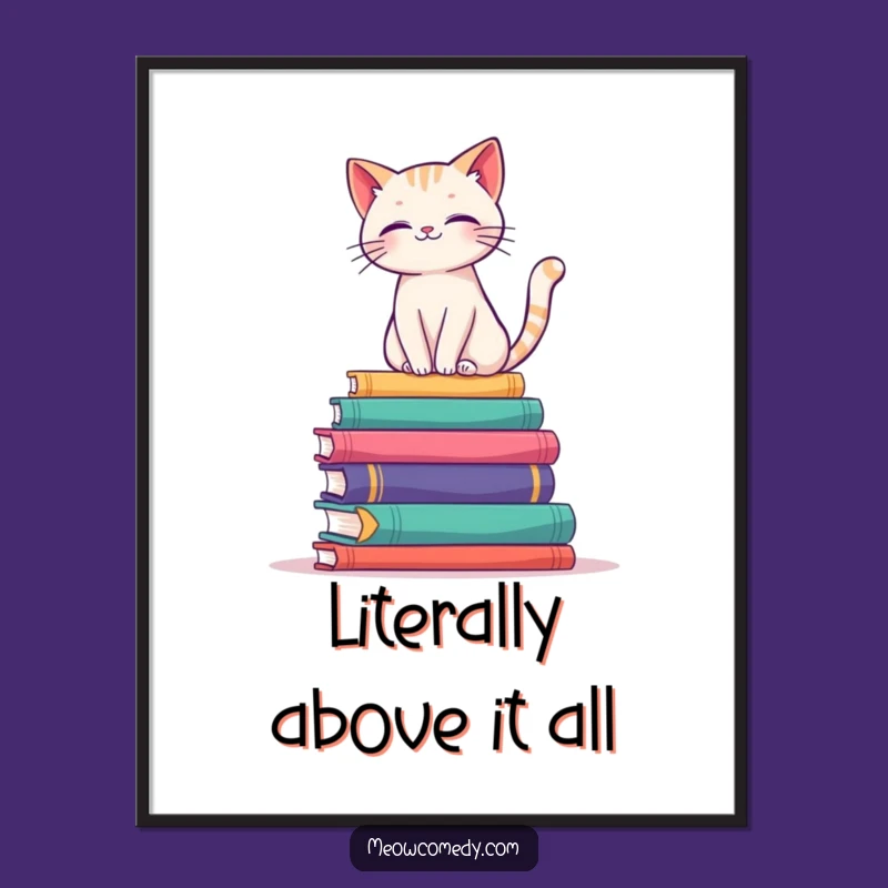 Funny Book Cat Poster: Whimsical Wall Art for Literary Spaces