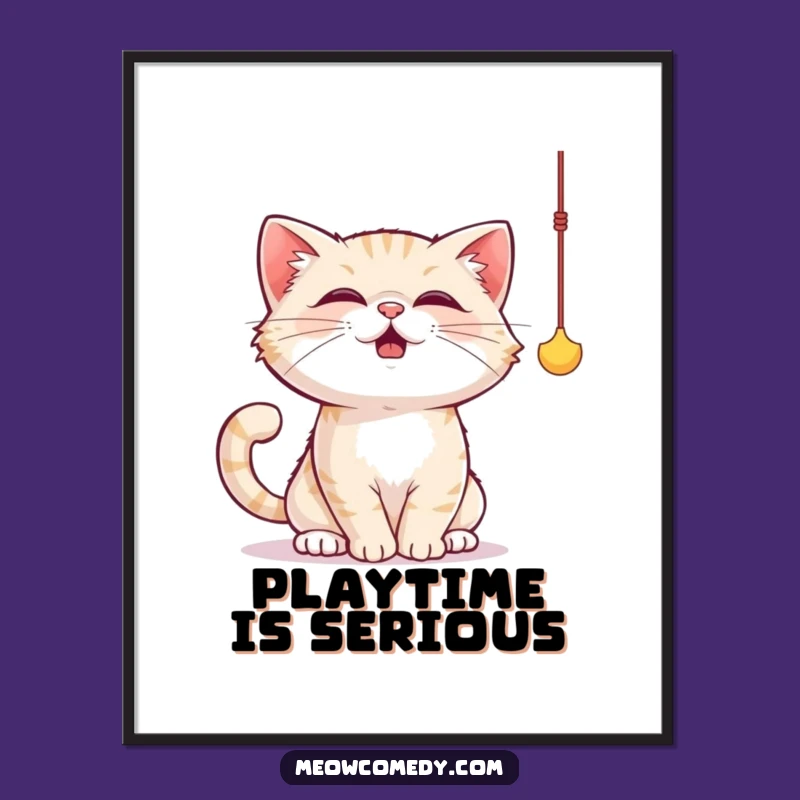 Funny Cat String Toy Poster: Playful Cat Art for Walls, Perfect Funny Gift Decor