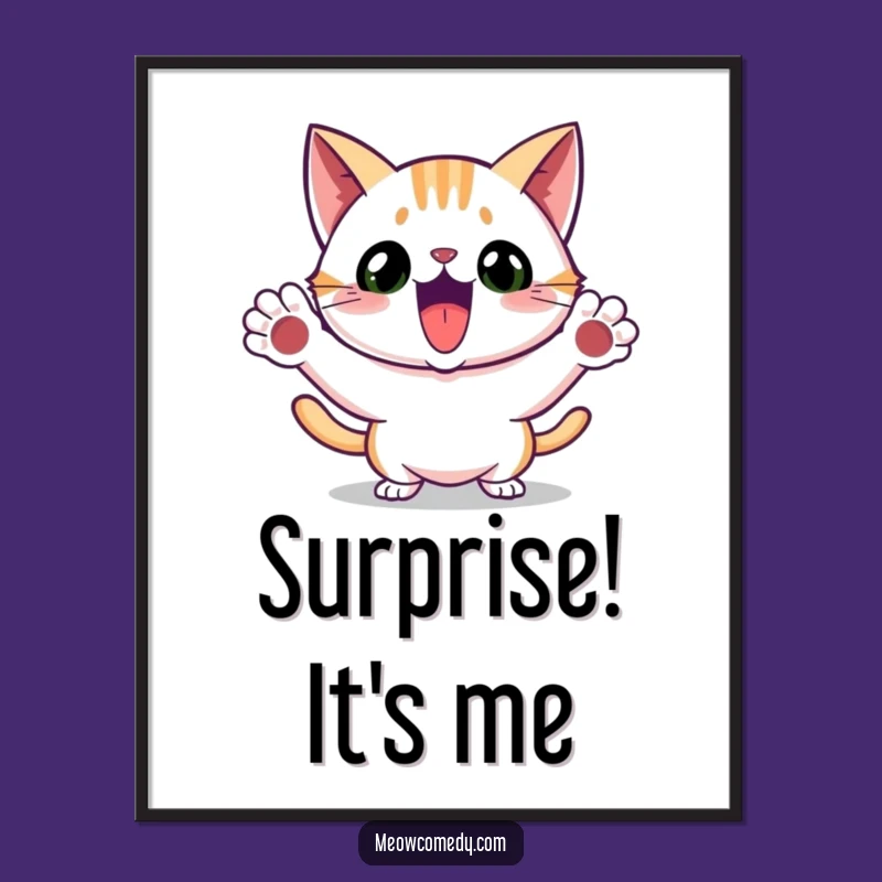 Funny Excited Cat Pounce Poster: Lively Wall Art for Cat Lovers