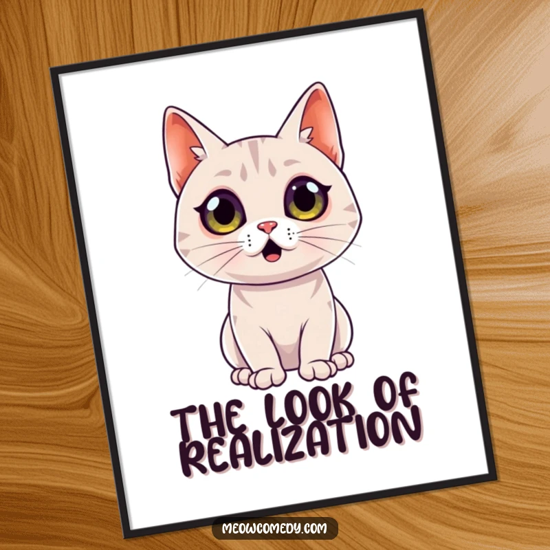 Funny Surprised Cat Poster: A sleek cat's eyes are comically wide open in a moment of extreme surprise, perfect for wall art.