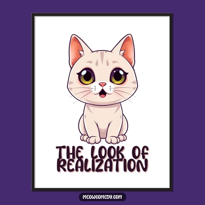 Funny Surprised Cat Poster: Wide-Eyed Sleek Feline Wall Art Gift
