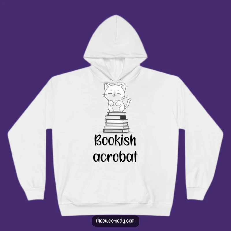 Funny Kawaii Cat Book Stack Hoodie: Cozy Wobbly Kitty Sweatshirt, Perfect Gift