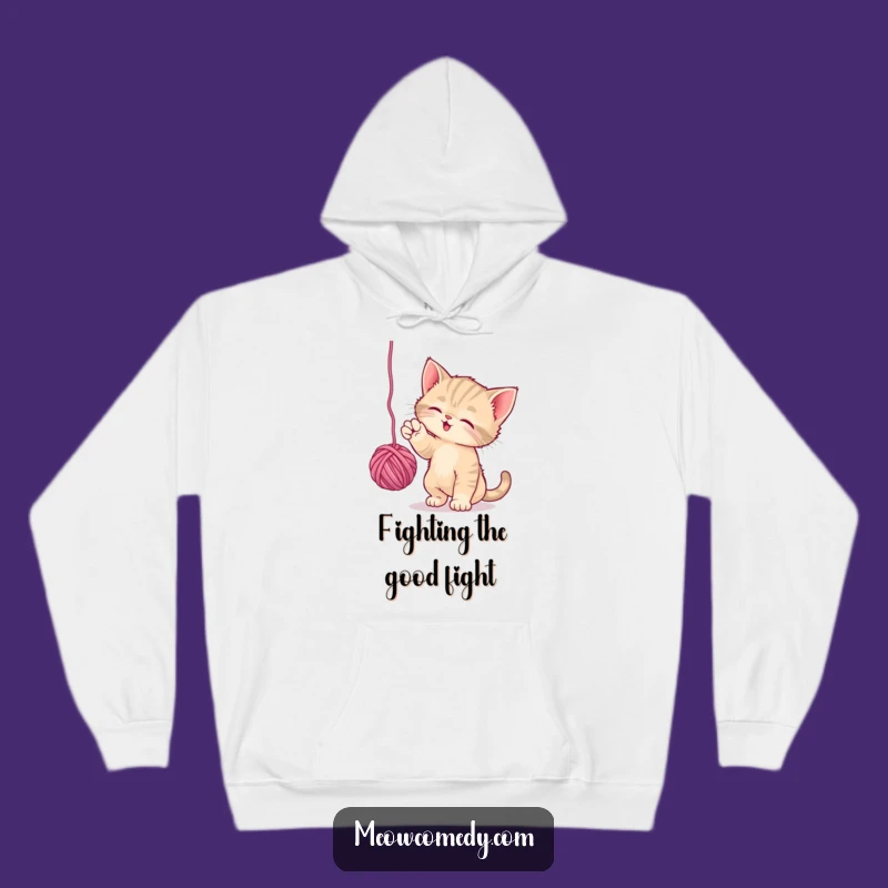 Funny Playful Kitten Hoodie: Cozy Yarn Batting Feline Sweatshirt Gift