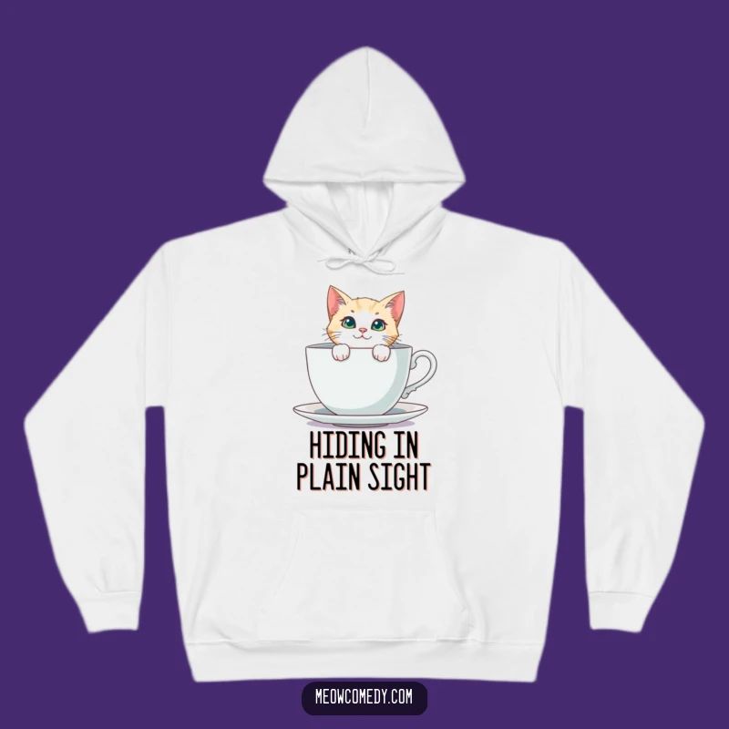 Funny Curious Cat Hoodie: Cozy Teacup Peeking Feline Sweatshirt Gift