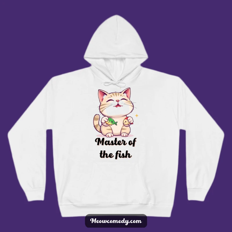 Funny Hoodie: Content Cat Juggling Fish, Cozy Purring Gift