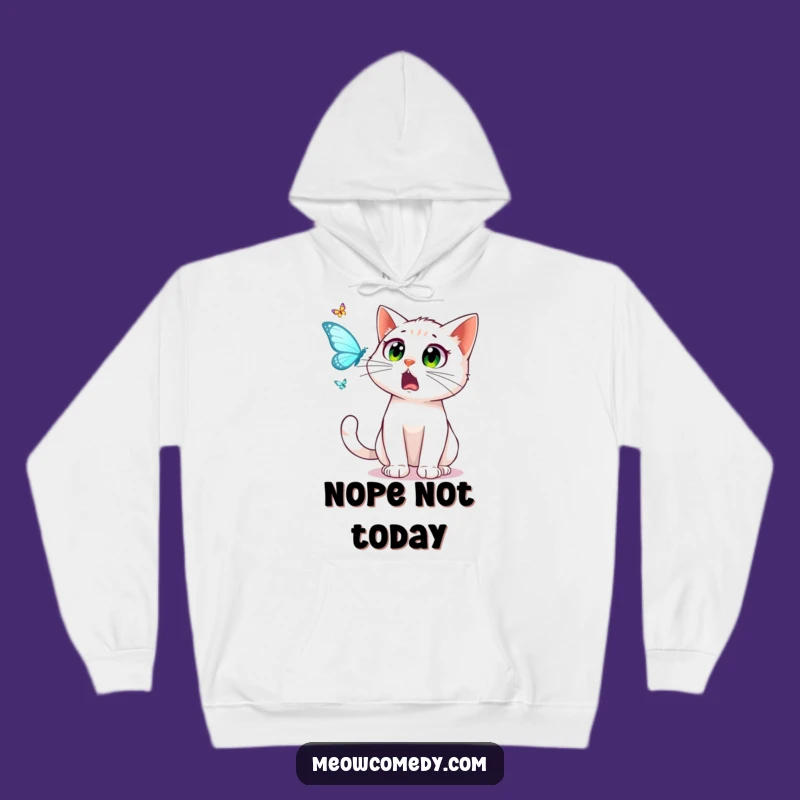 Funny Hoodie: Surprised Cat Gazing at Fluttering Butterfly, Cozy Gift