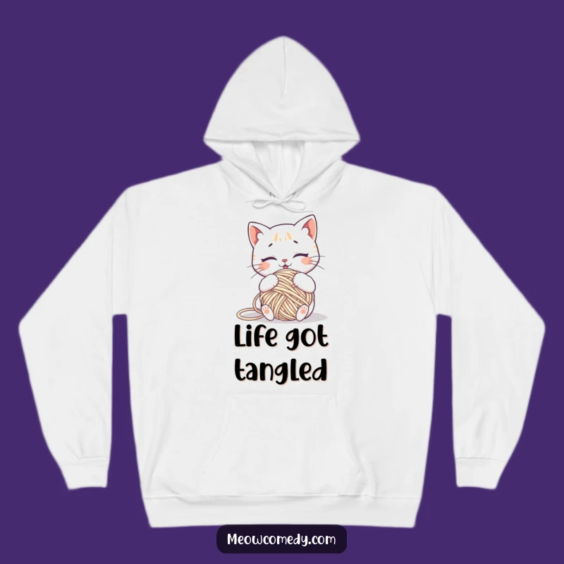 Funny Kawaii Cat Yarn Tangled Hoodie: Cozy and Comical Knitters Gift