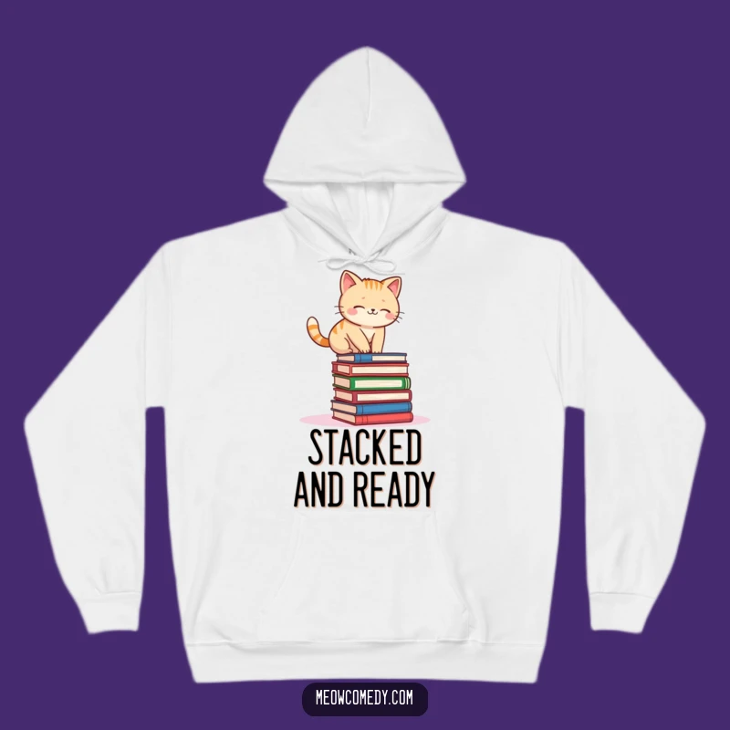 Cozy Funny Kawaii Cat Book Balance Hoodie: Warmth for the Wobbly Mind